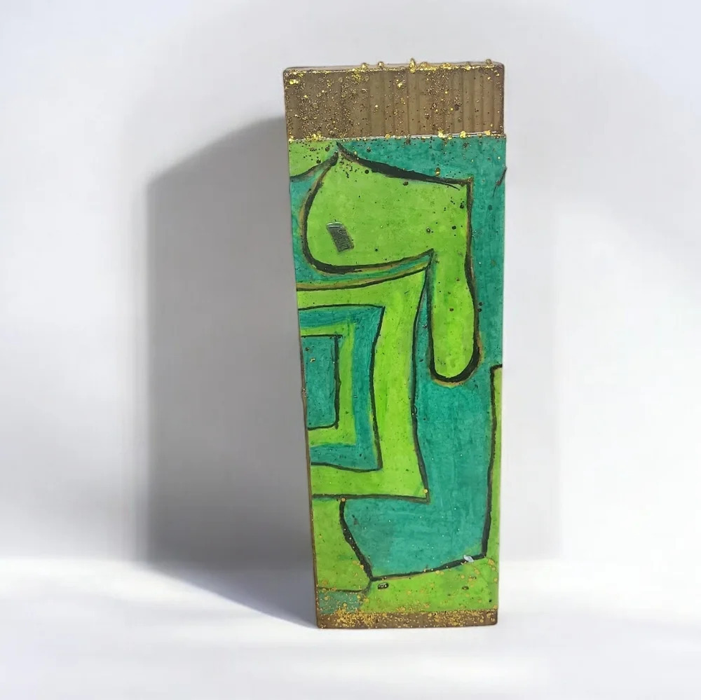 GREEN Pastels Abstract Surreal Resin Wood Block